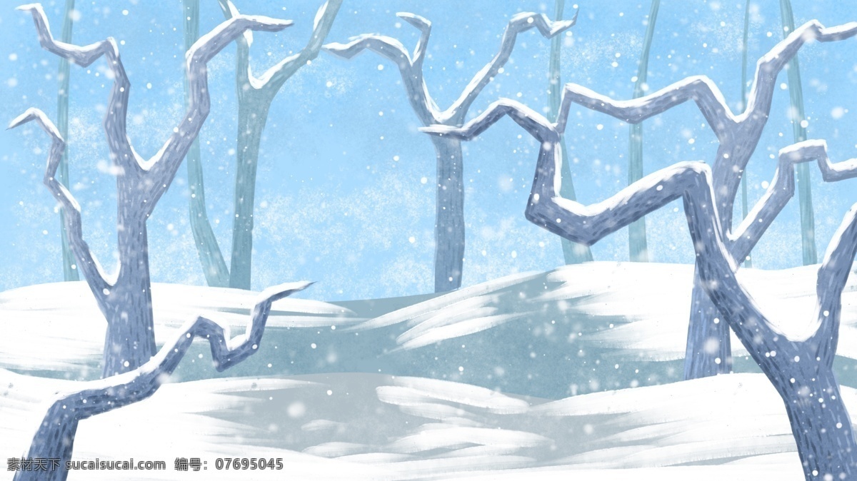 手绘 枯树 冬季 雪景 背景 雪花 冬天背景 背景素材 广告背景 冬季背景