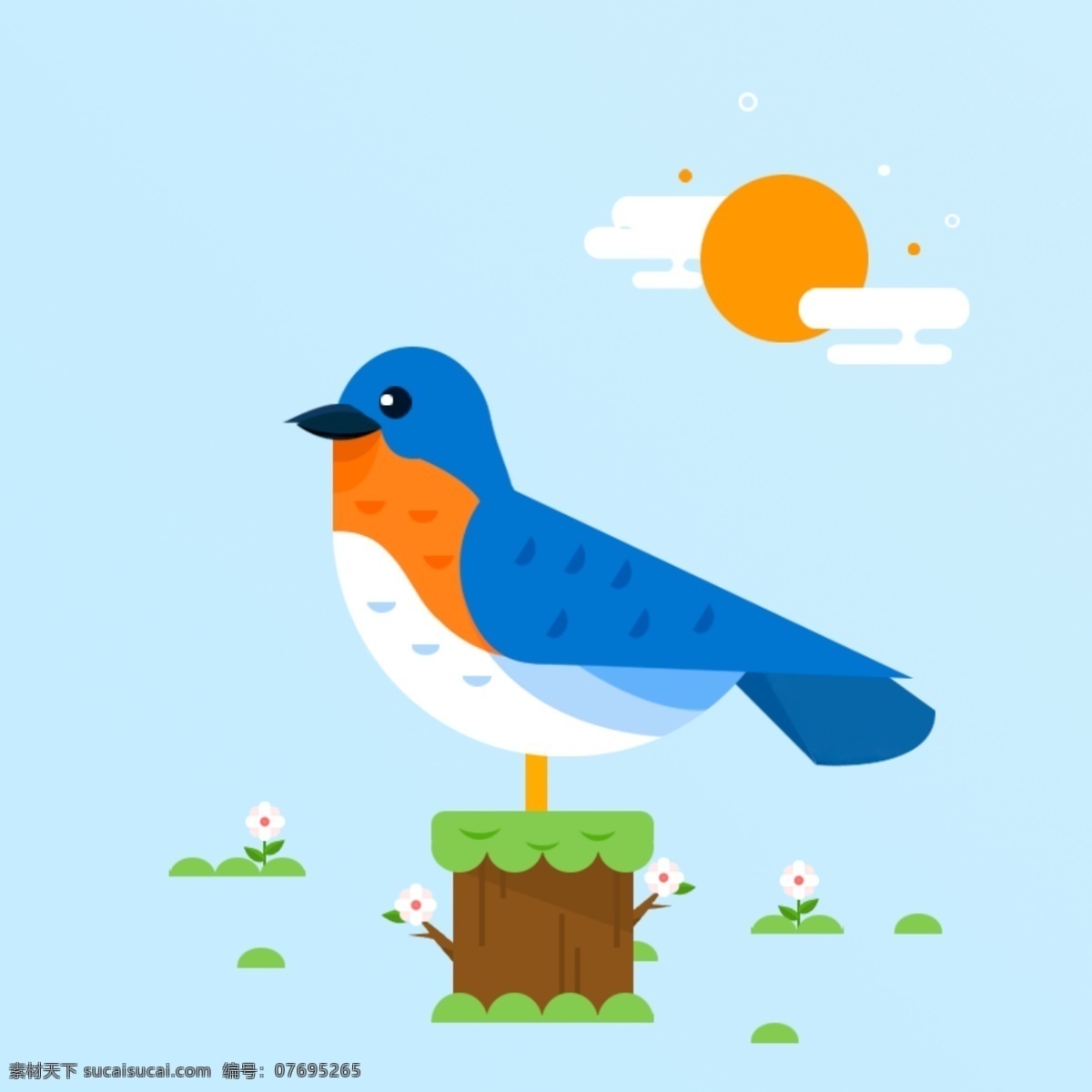 小鸟插画 小鸟 扁平化 卡通 ui 图标 青色 天蓝色