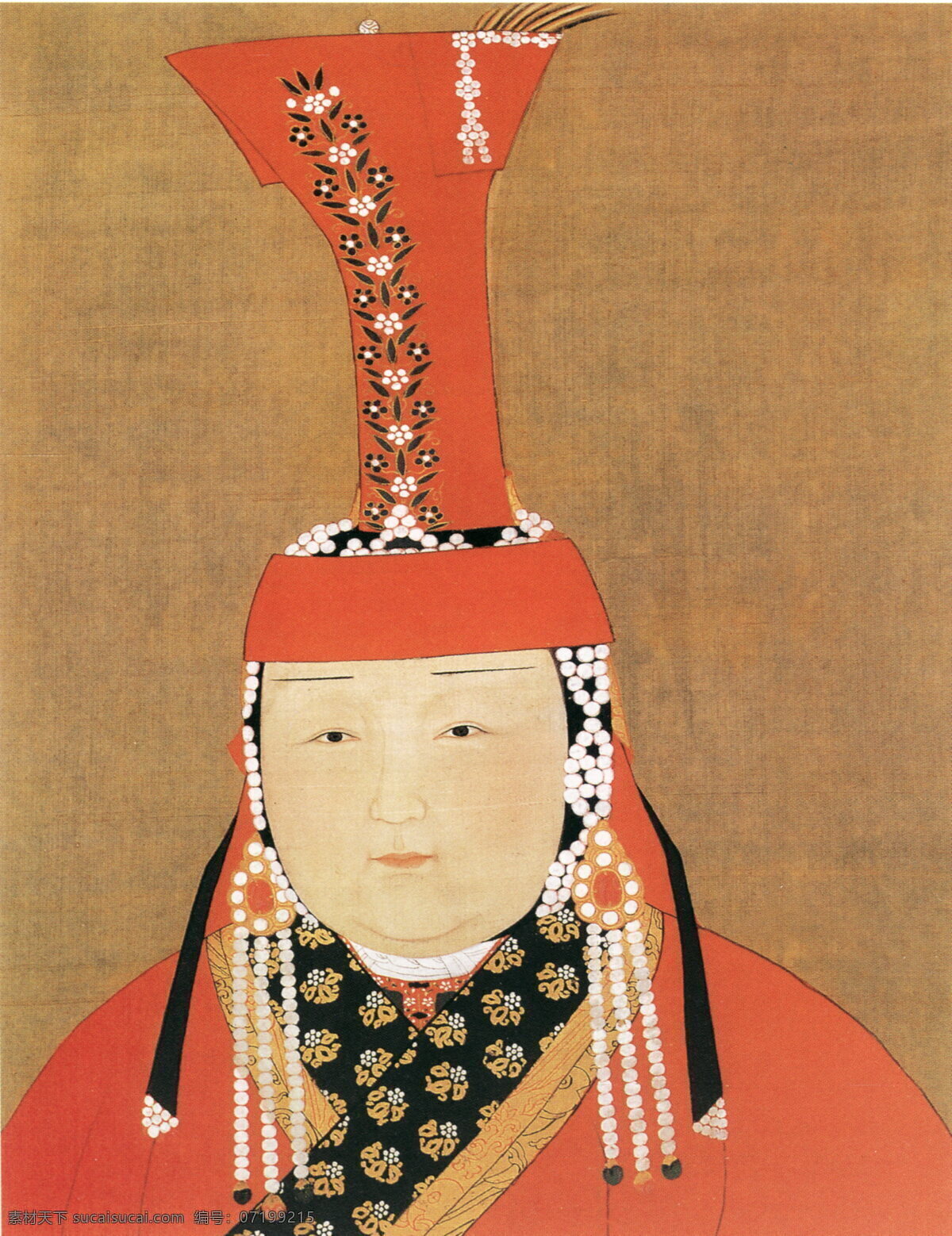 元世祖后像 人物画 中国 古画 中国古画 设计素材 人物名画 古典藏画 书画美术 棕色