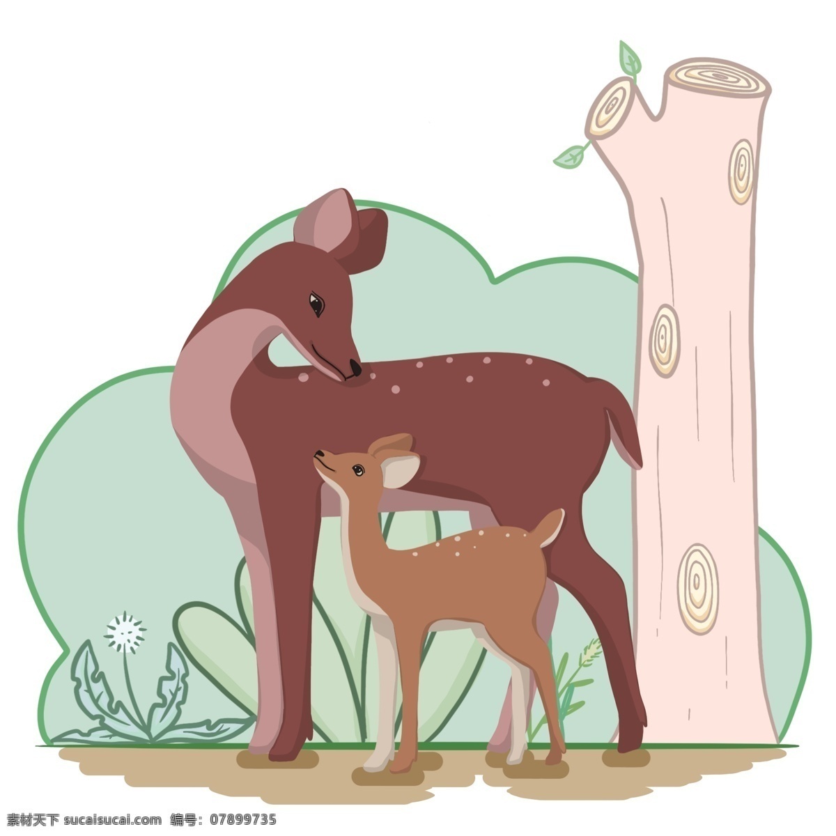 小 清新 可爱 梅花鹿 妈妈 鹿 宝宝 动物 亲子 自然 鹿宝宝 母亲节 森林