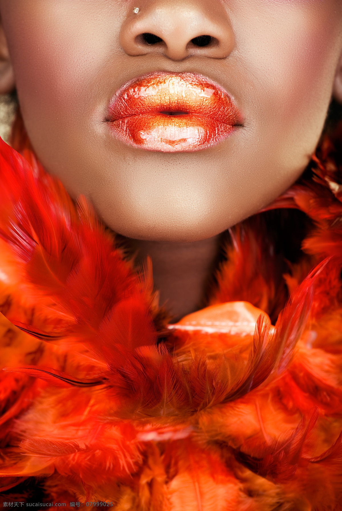 橘 色 羽毛 美女 脸部 橘色羽毛 美女脸部 人物 外国人 美女图片 人物图片