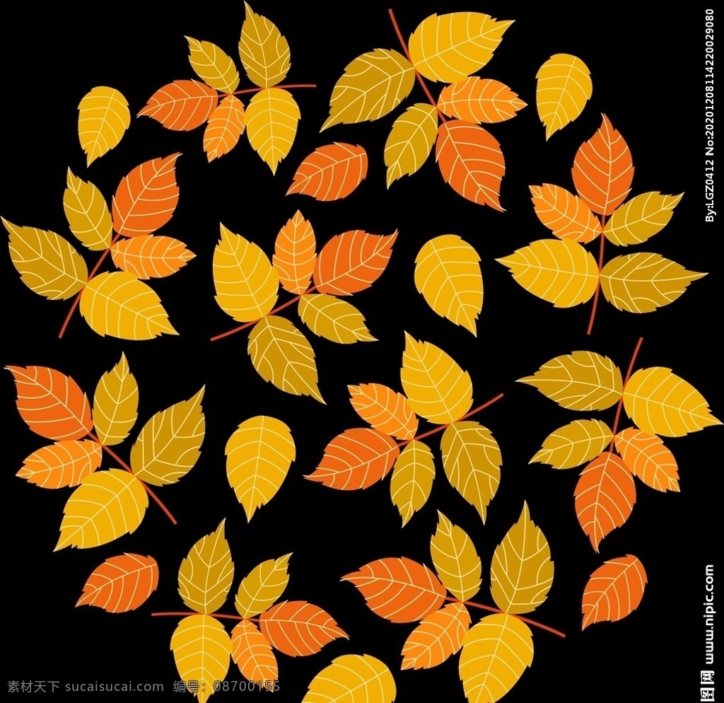 树叶 叶子图片 叶子 圆形排版 卡通树叶 黄色叶子树叶