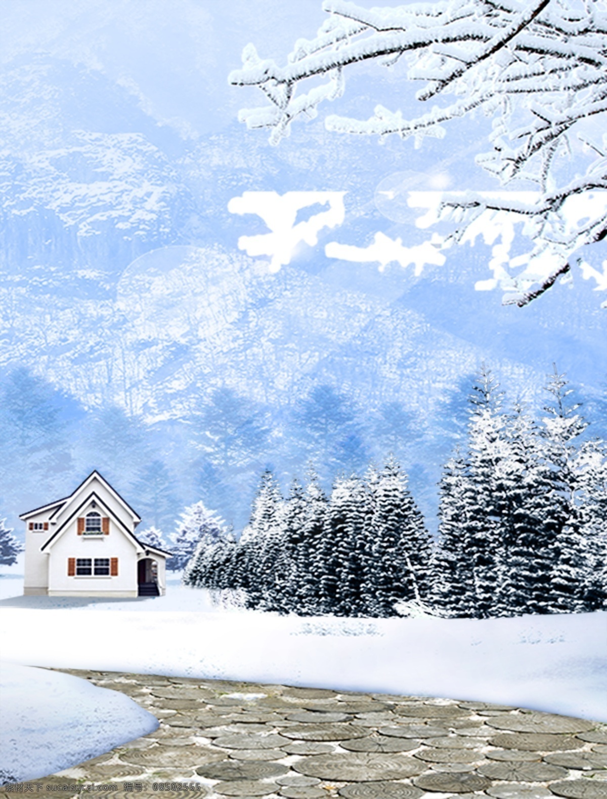 雪天 雪地 小 房子 装饰画 小房子 雪花
