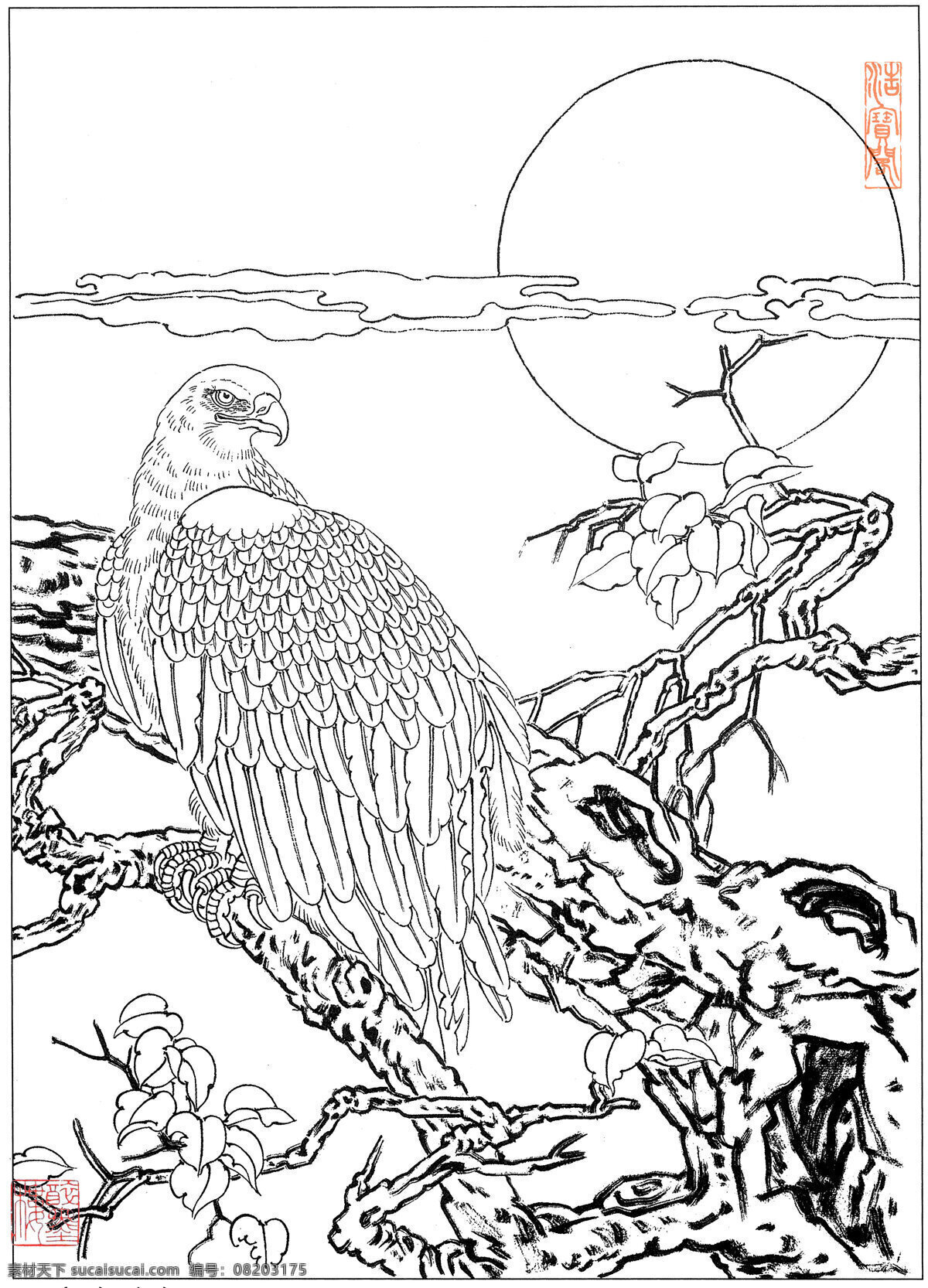 雄鹰 石雕 浮雕 老鹰 白描 中国传统建筑 生物世界 野生动物