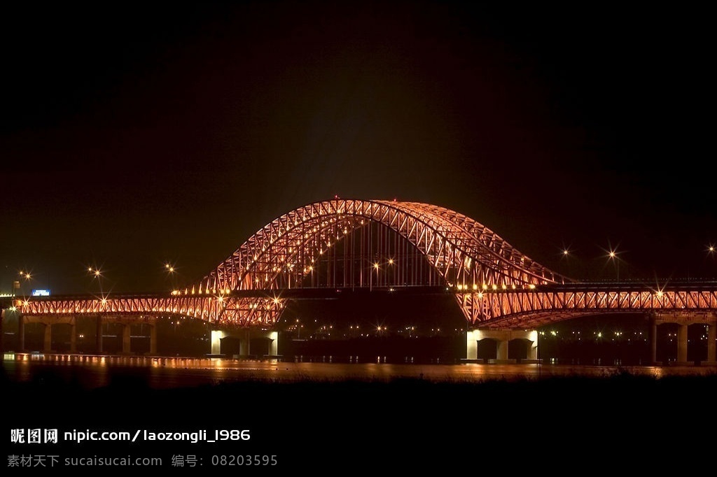 晚上大桥 黑夜 灯光 大桥 河水 自然景观 山水风景 摄影图库