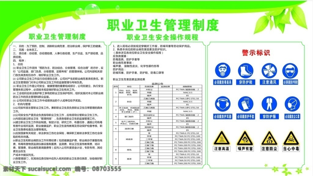 职业 卫生 管理制度 卫生管理制度 安全操作规程 警示标识 检测公告 注意高温 防尘 当心中毒 标志图标 公共标识标志