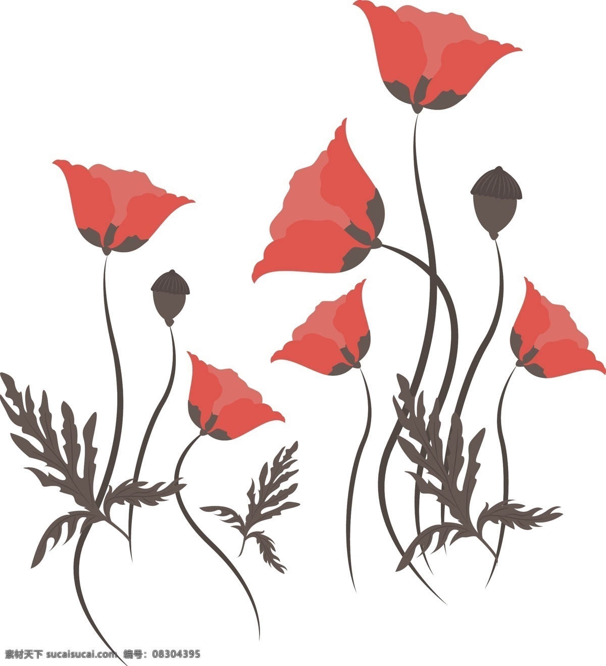 手绘 红色 花朵 元素 植物 ai元素 免扣元素