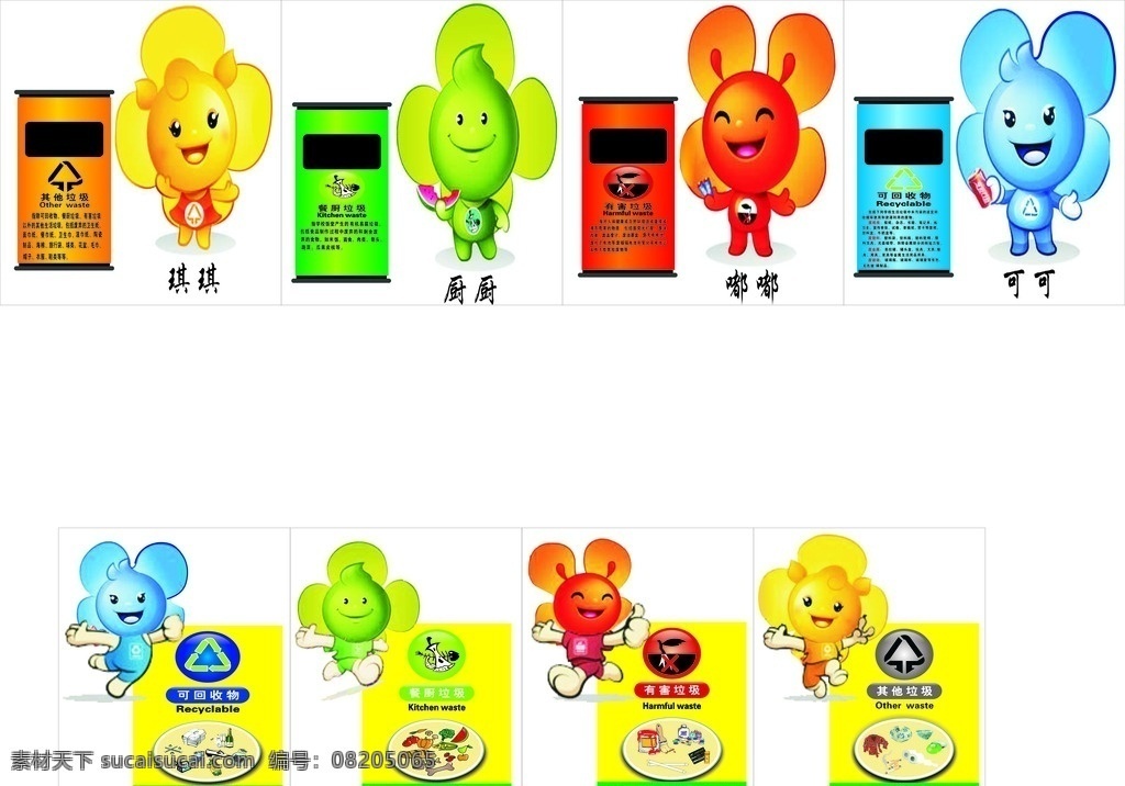 垃圾箱 垃圾分类箱 垃圾吉祥物 环保 分类垃圾