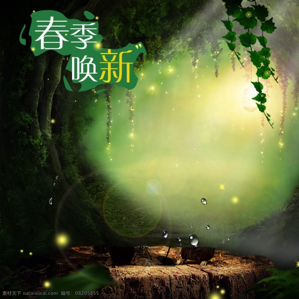 绿色 小清 新林 森立 春季 唤 新 护肤品 主 图 光 护肤品主图 森林素材 小清新 直通车 主图