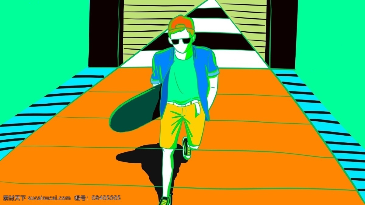 原创 夏日 去 玩 滑板 少年 撞 色 插画 夏季 运动 插图 夏天 玩滑板 撞色 微信微博 公众号 朋友圈 文章配图