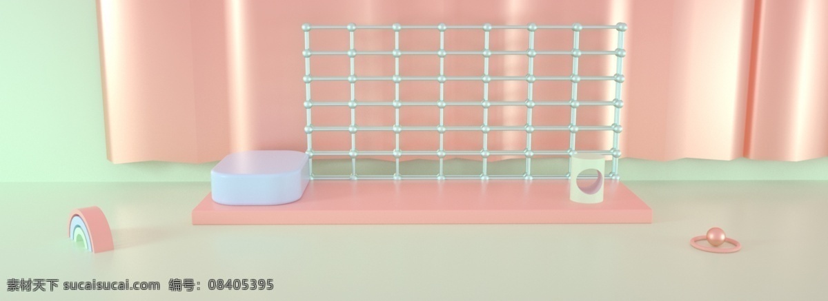 绿色 春季 上 新 简约 立体 电商 banner 背景 春季上新 c4d 3d 空间 美妆 家电