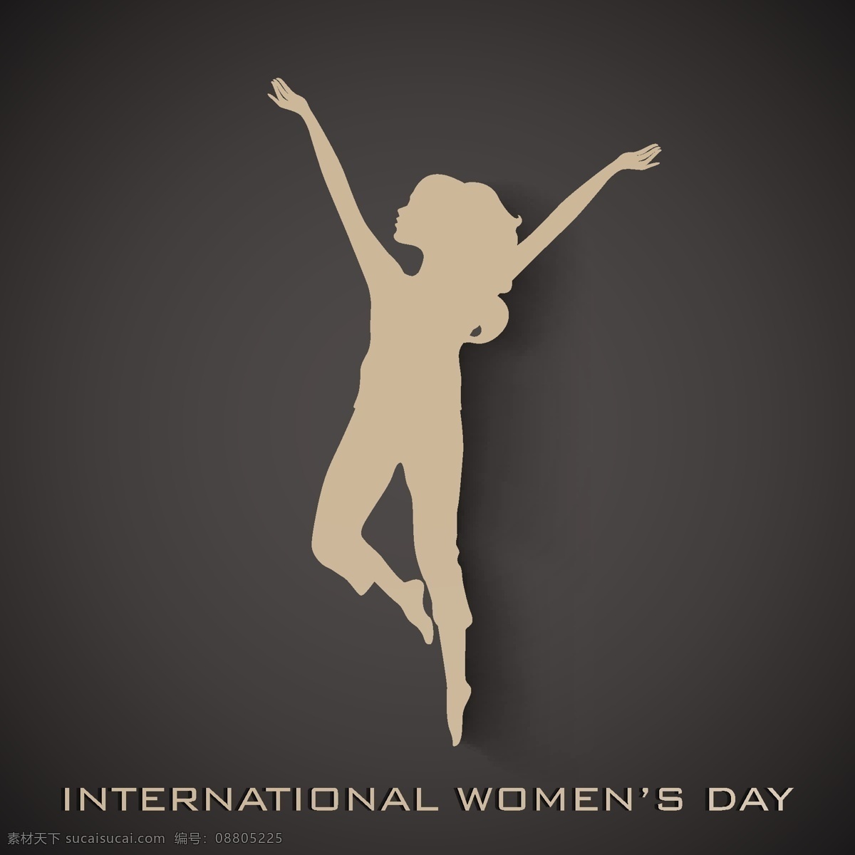 三八妇女节 贺卡 海报 灰色 背景 幸福 女人 棕色 silhoustte 矢量图 日常生活