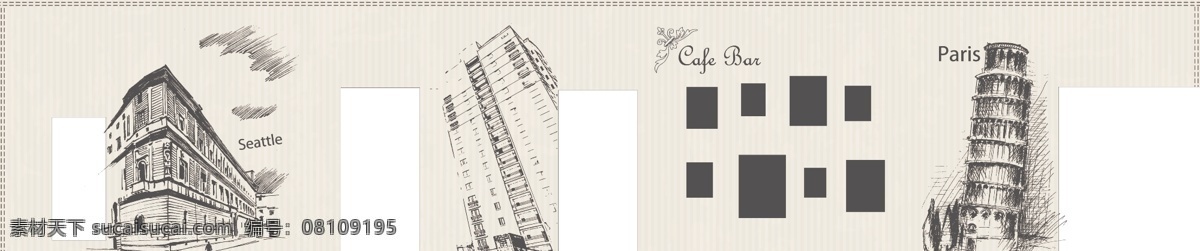 咖啡厅 墙面 欧美 照片 矢量 模板下载 矢量图 日常生活