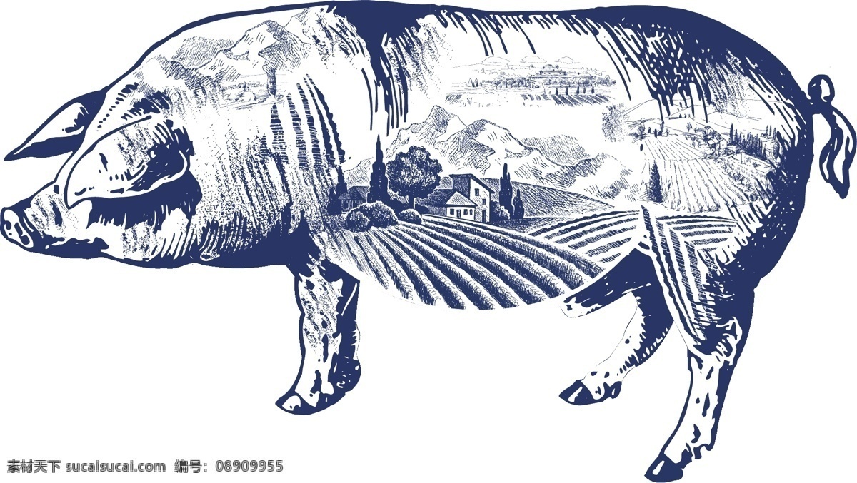 健康 猪肉 免 抠 手绘 高清免抠 大图免抠 300像素图 ai图免抠 包装底纹 图案 花纹 装饰 农场 动物