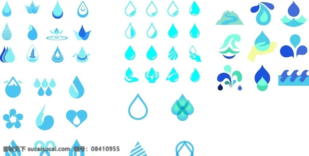 水珠图标设计 水珠图标 环保 节约用水 蓝色水珠 水滴 水元素 水滴效果 水纹 水花 图标标识