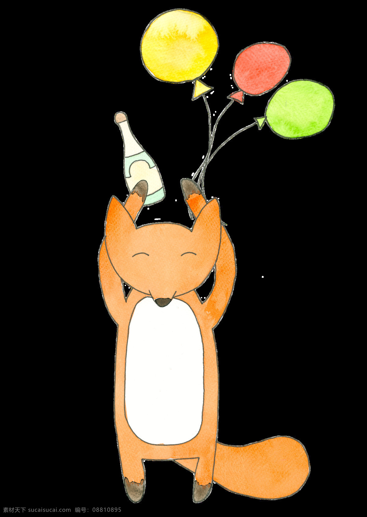 卡通 狐狸 透明 狐狸橙色 气球 水瓶 矢量素材 设计素材