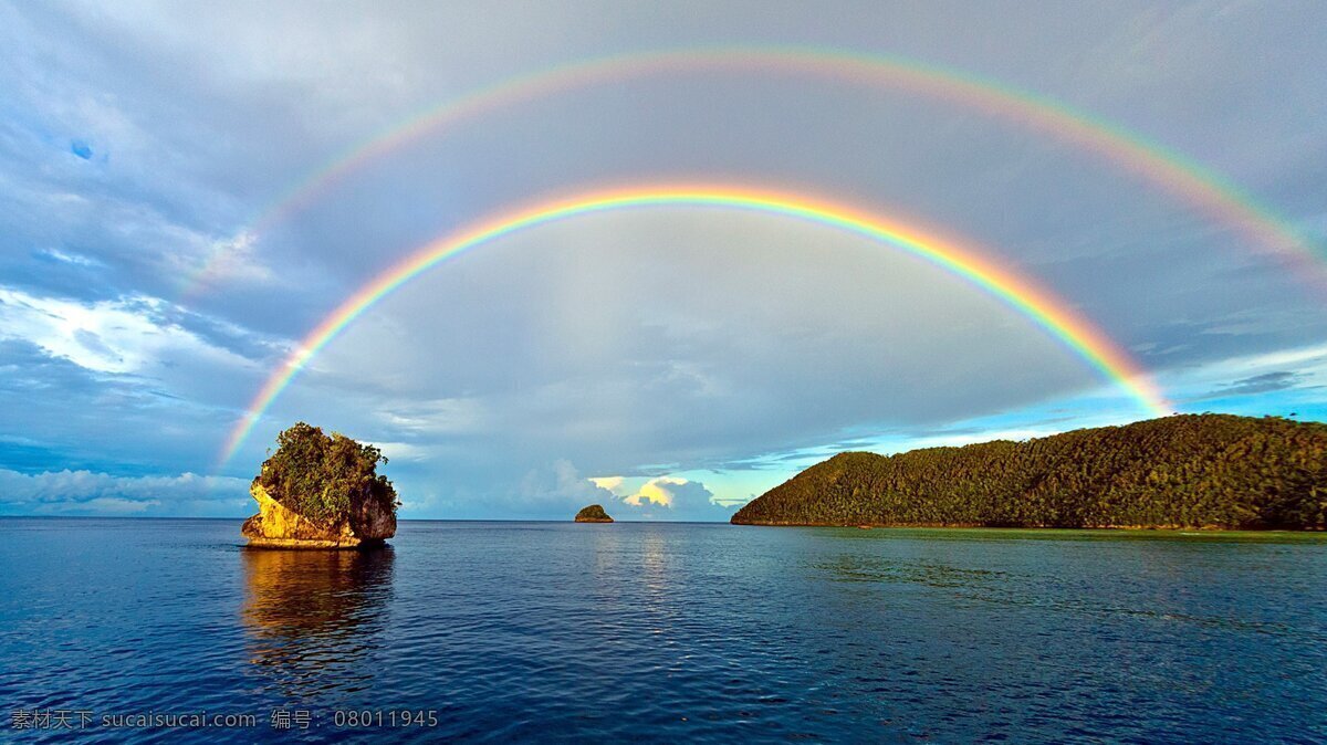 大海 彩虹 天空 小岛 风景 自然景观 自然风景