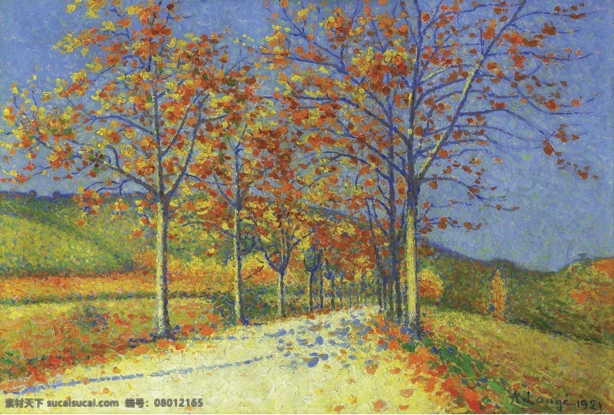 1921 大师 画家 风景画 静物 油画 建筑 装饰画 autumn in trees almond with road the lauge achille 人物 高清 西方 国外 现代 家居装饰素材