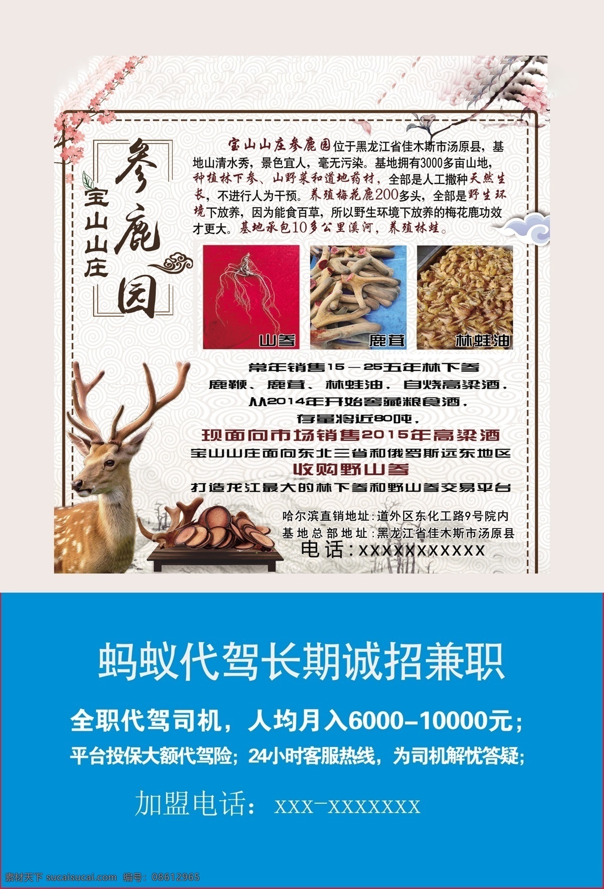 人参鹿茸 高丽参 海龙 海马 红参 林蛙油 灵芝 灵芝孢子粉 鹿鞭 鹿鞭膏 鹿茸 鹿胎膏 罗汉杲 玛咖 秋木耳 人参花 三七 松茸 天麻 五味子 西洋参 野山参 高档补品 补品 卡片 高档名片 宣传页 分层 彩 页