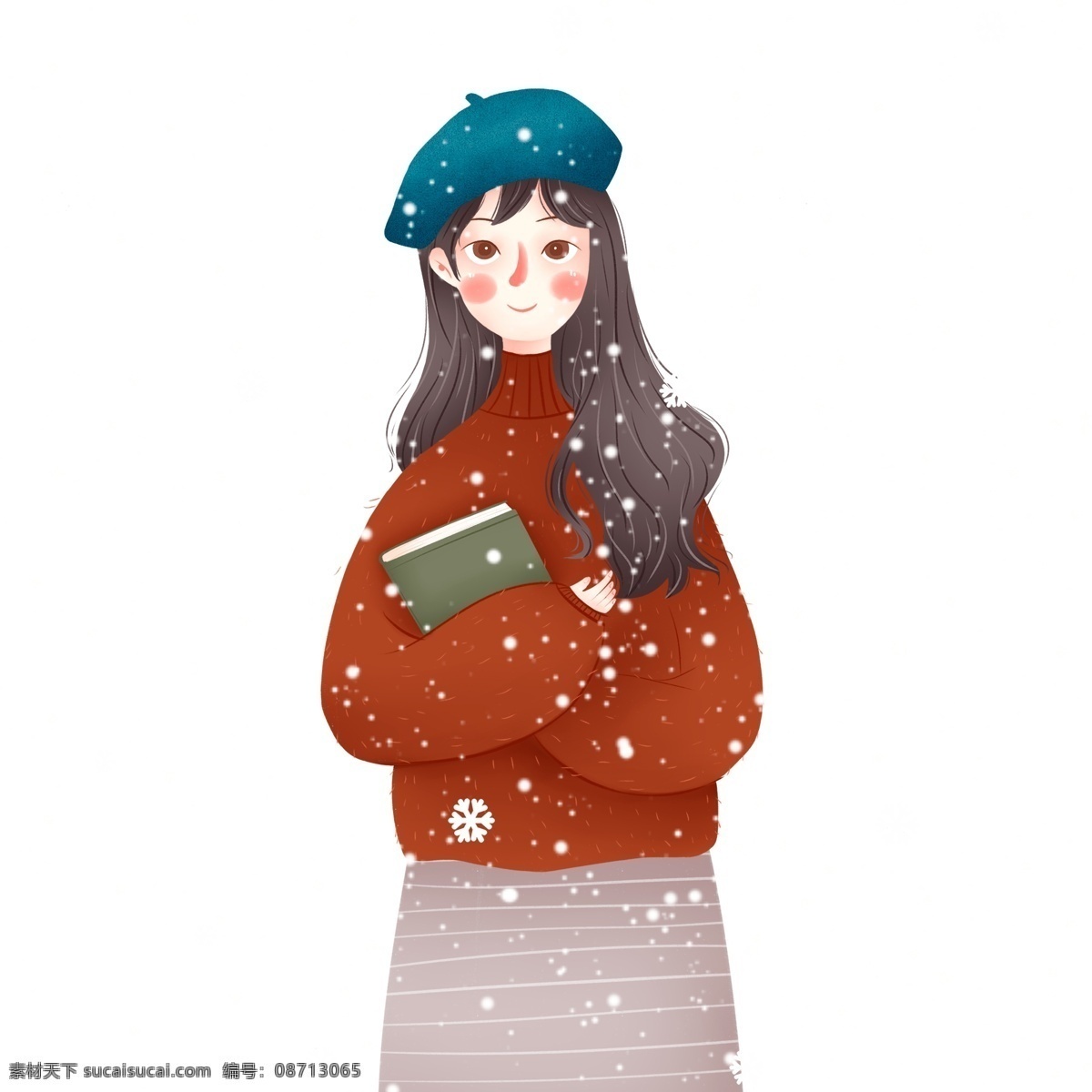 文艺 清新 大雪 中 抱 本书 女 学生 女孩 雪花 书本 冬季 大学生 文艺女生 手绘 抱着书 清新女孩 冬日 女生学 人物插画