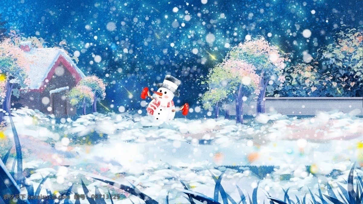 唯美 创意 冬天 你好 雪景 立冬 小雪 大雪 插画 壁纸 冬天雪景 手机配图 冬天你好 电商用途