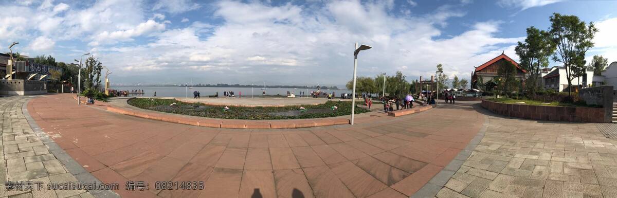 西昌市邛海 全景照片 海边 海景 蓝天白云 海 广场 旅游摄影 国内旅游