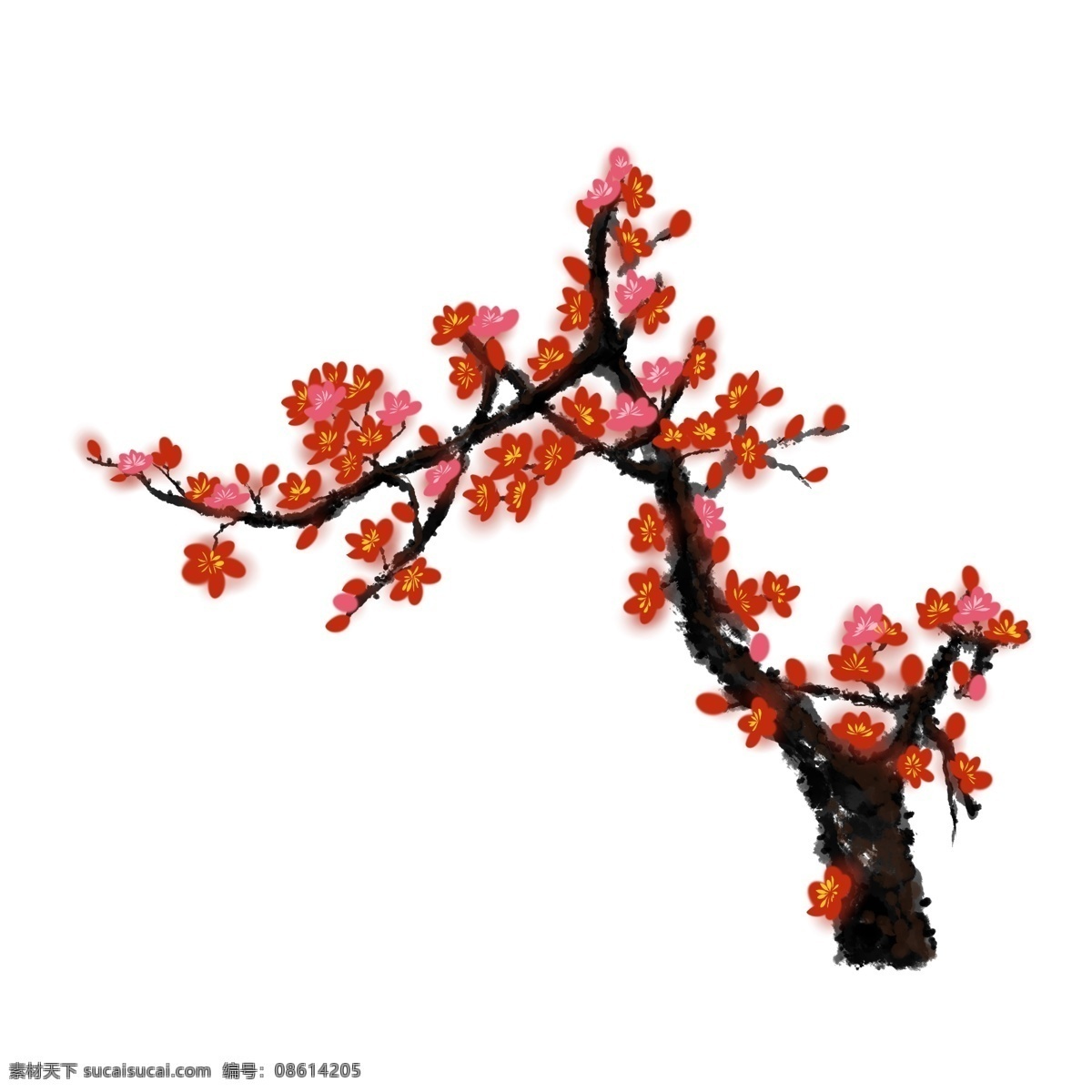 中国 风 手绘 花卉 插画 梅花 中国风 中国风梅花 红梅花 手绘梅花 梅花插画 水墨风红梅 ps 分层 元素 冬梅花