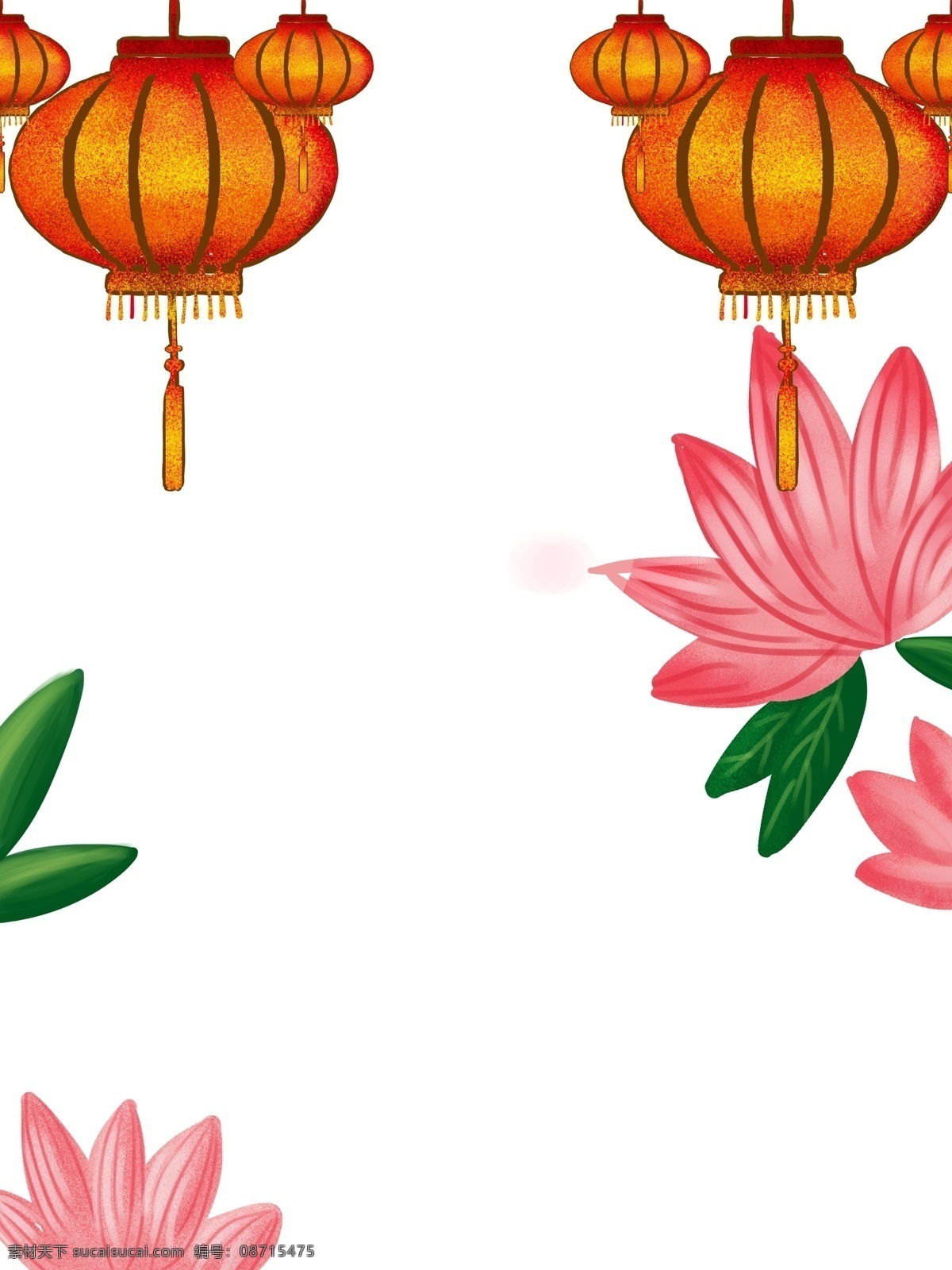 手绘 荷花 灯笼 新年 主题 背景 小年背景 传统 新年主题 背景设计 手绘背景 通用背景 特邀背景 促销背景 背景展板图 背景图