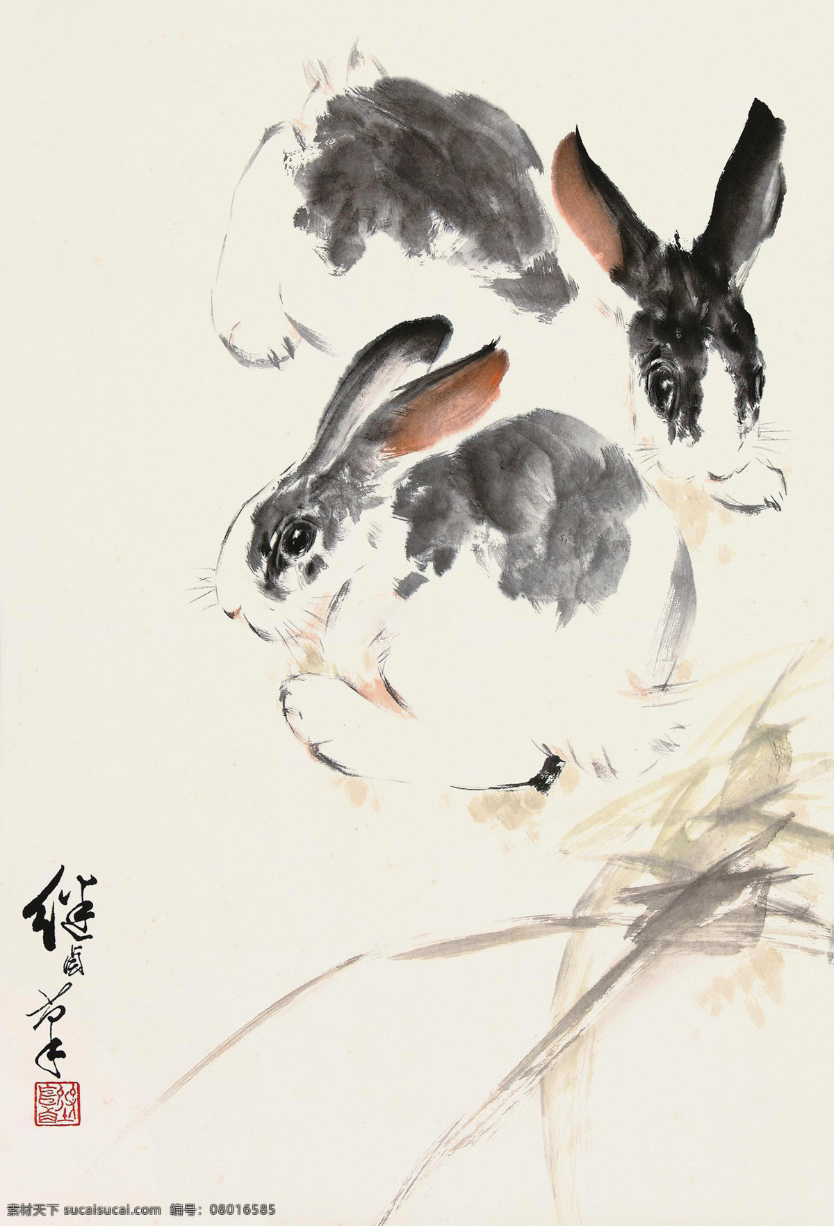 双兔 刘继卣 国画 兔子 白兔 水墨画 中国画 绘画书法 文化艺术 国画刘继卣