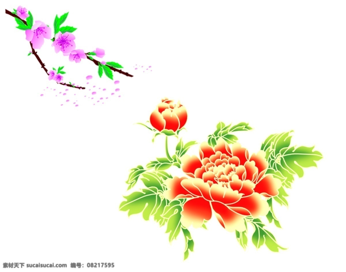牧丹和桃花 牧丹 分层 源文件