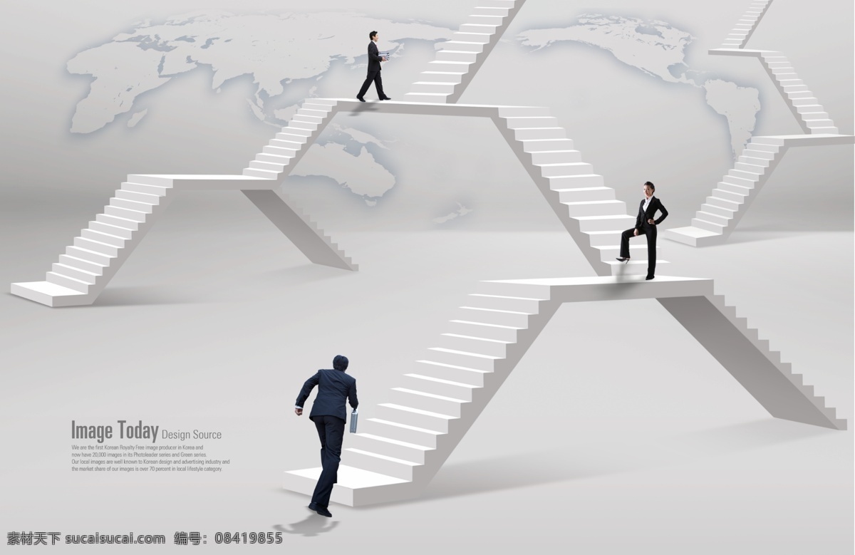 奔跑 阶梯 上 商务 男 女 奔跑在阶梯上 商务男女 地球背景 各种方向阶梯 零散 商务金融 商务场景