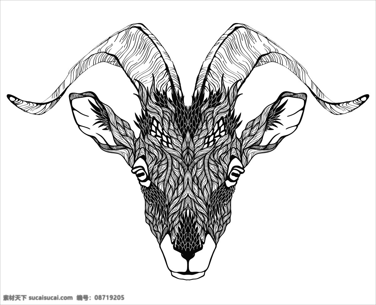 动物纹身图案 手绘 图腾 纹样 鹿 手绘动物头像 纹身 生物世界 家禽家畜