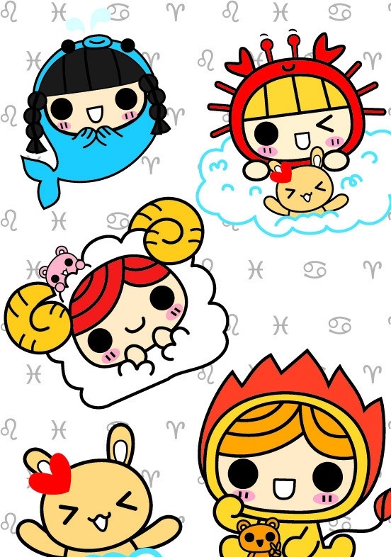 星座女孩 韩国娃娃 可爱小孩 卡通女孩 小兔子 动物 矢量图 ai图 其他设计 矢量
