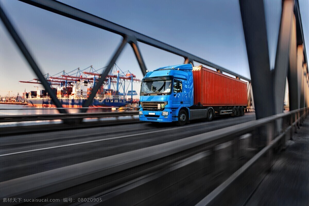 货车 集装箱 码头 海港 港口 大桥 物流 运输 现代科技 交通工具