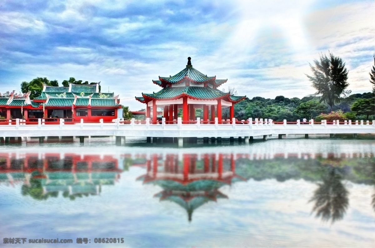 公园 凉亭 庭院 风景画 红色 中式庭院 湖畔美景 旅游摄影 国内旅游