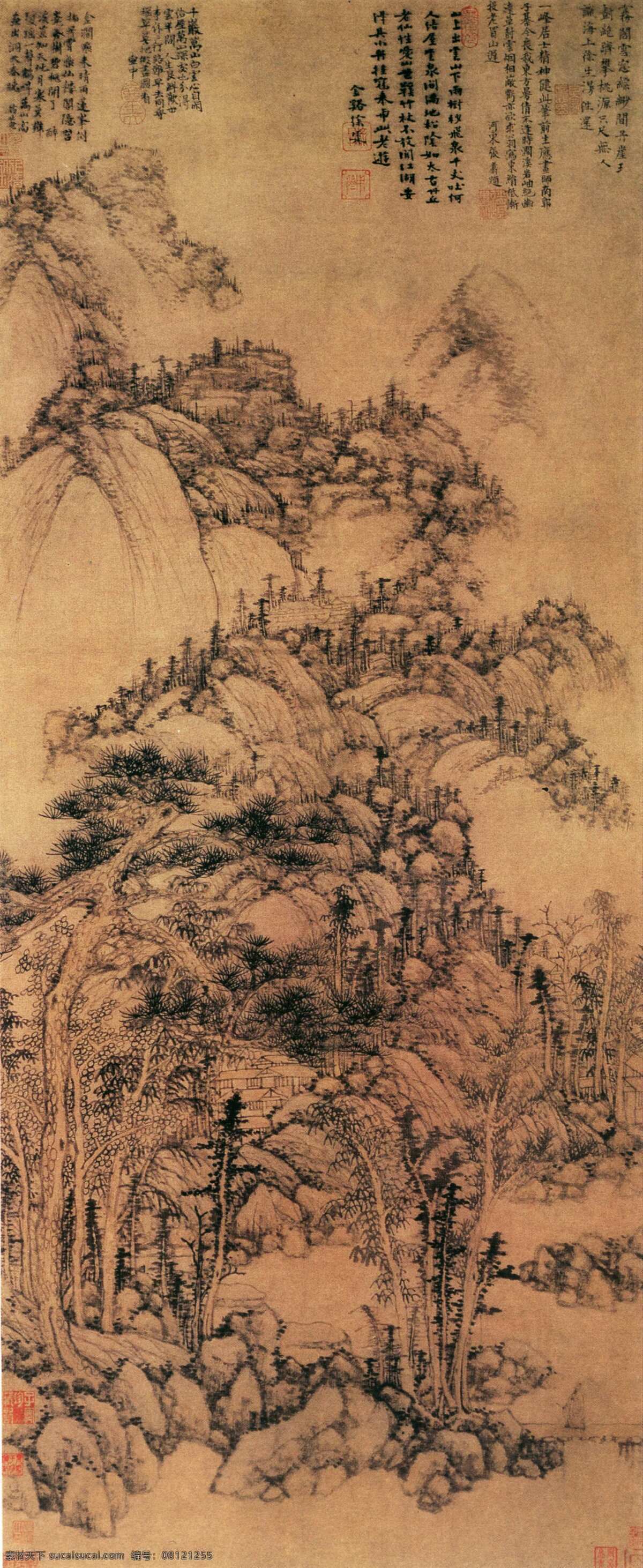 土色 毛笔画法 古画免费下载 古画 古画背景 古画素材 古画图片 古画欣赏 山水 山水风景 山水国画 古画山脚下 古画壁纸 家居装饰素材 壁纸墙画壁纸
