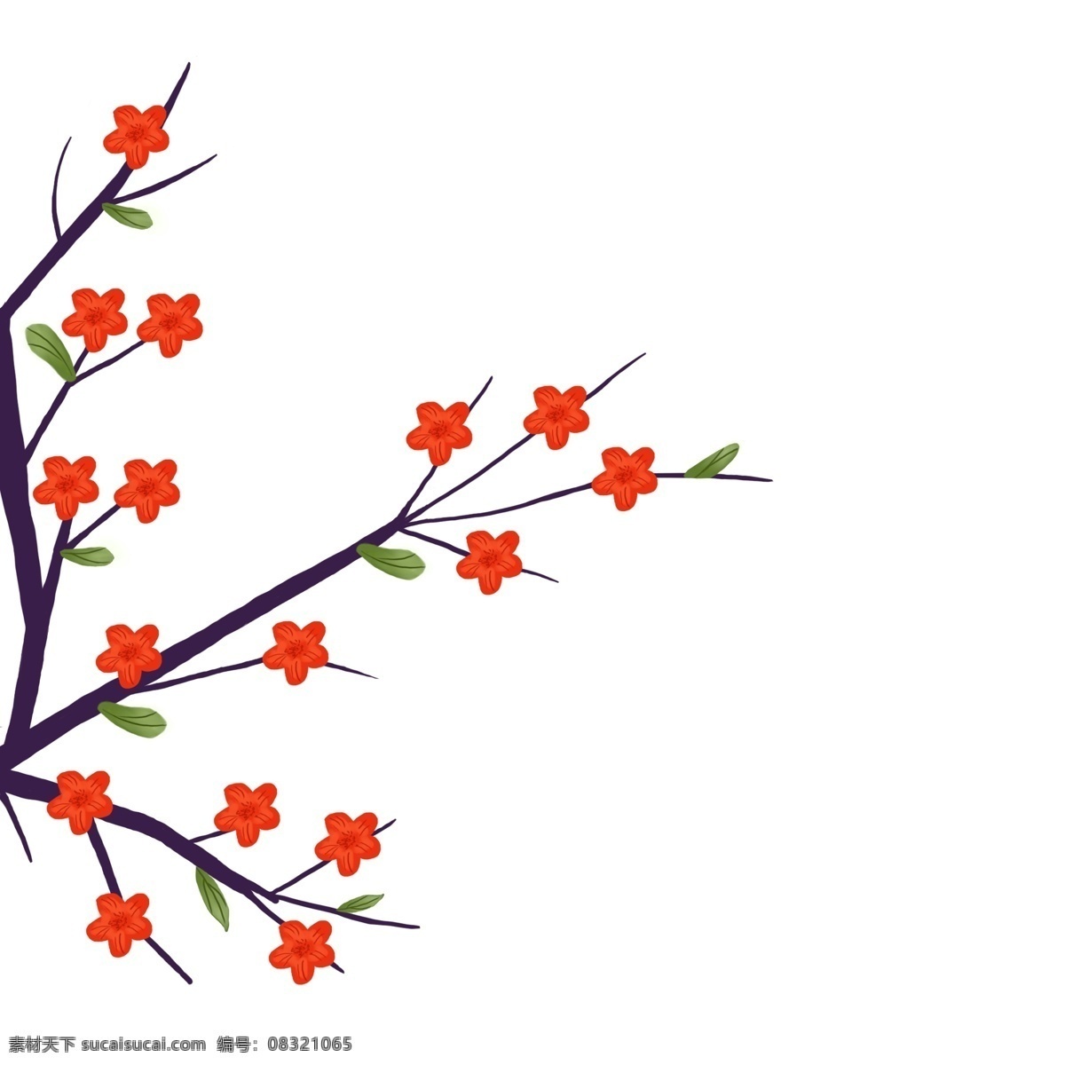 卡通 手绘 桃花 植物 装饰设计 插画 中国风 装饰 树枝