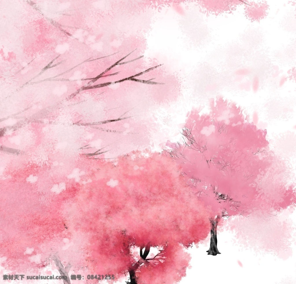 樱花素材 粉红色 树木 场景 木 插画 分层 风景