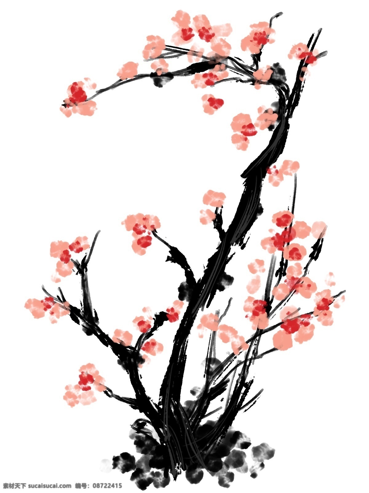手绘 梅花 花枝 插画 粉红色花朵 手绘梅花 梅花插画 唯美花朵 手绘梅花插画