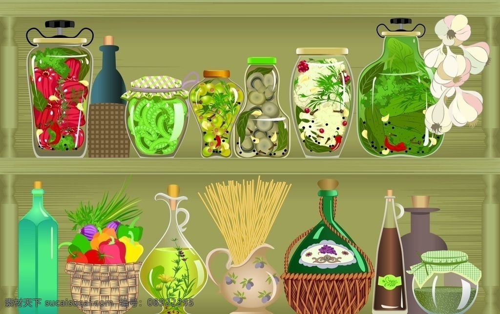 精美 卡通 橱窗 商店 矢量 水果 蔬菜 瓶子 水果蔬菜 酒 漫画 插画 矢量素材 卡通设计