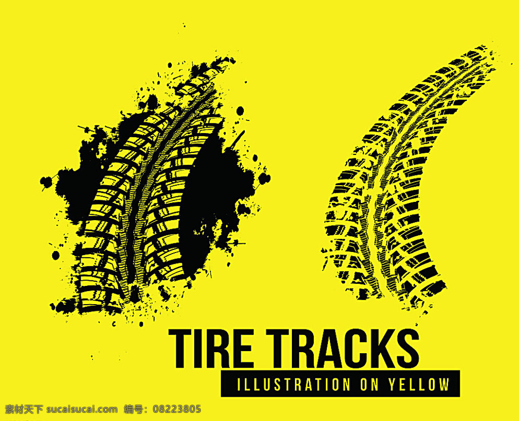 黑色轮胎印 黑色 轮胎 印记 轮胎印 轮胎印记 矢量素材 黄色