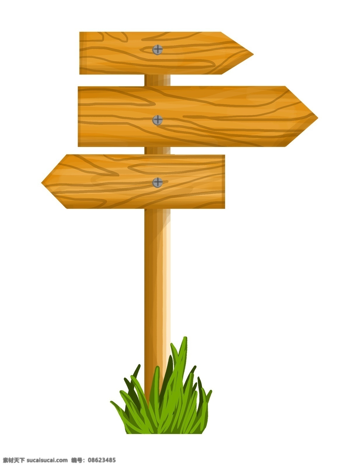 卡通 手绘 木质 指示牌 插画 指路牌 交通设施 左右箭头 指示 导示 辩分方向 木板 木纹 纹理 矩形结构 小草