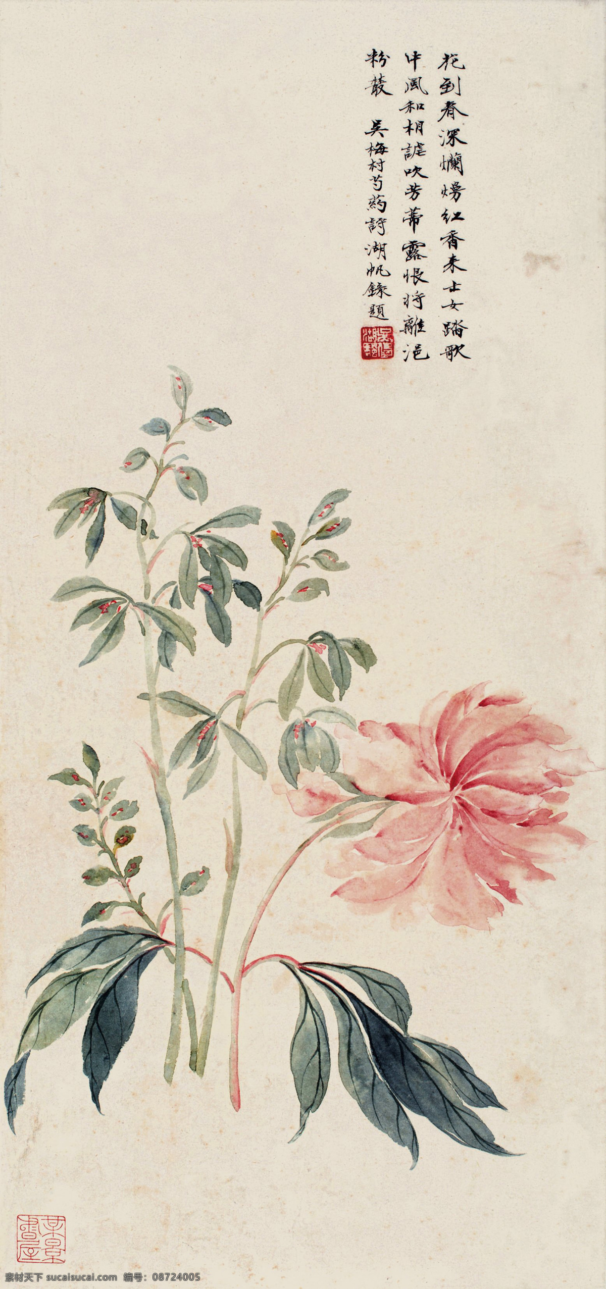 国画 吴湖帆 芍药 离草 花卉 绘画书法 绘画艺术 国画吴湖帆 文化艺术