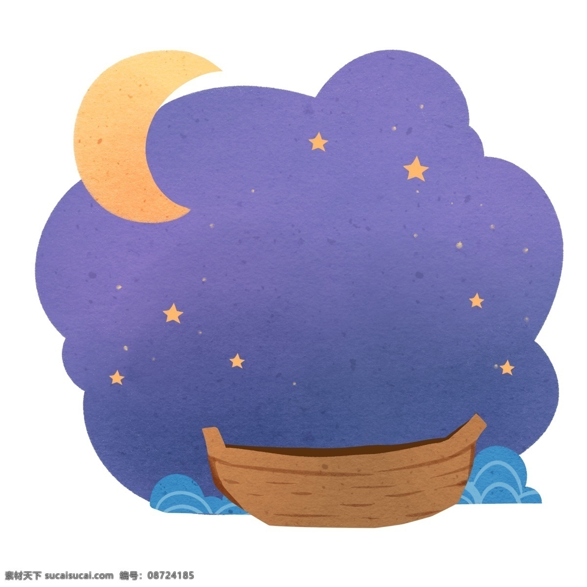 夜晚星空边框 夜晚 弯弯月亮 小木船