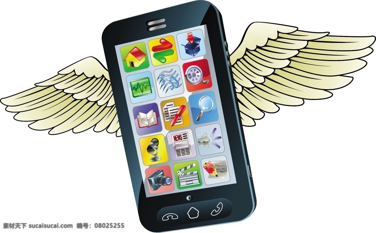 手机 翅膀 手机素材 矢量手机 手机设计 翅膀素材 矢量翅膀 金色翅膀 矢量素材 电脑数码 生活百科 白色