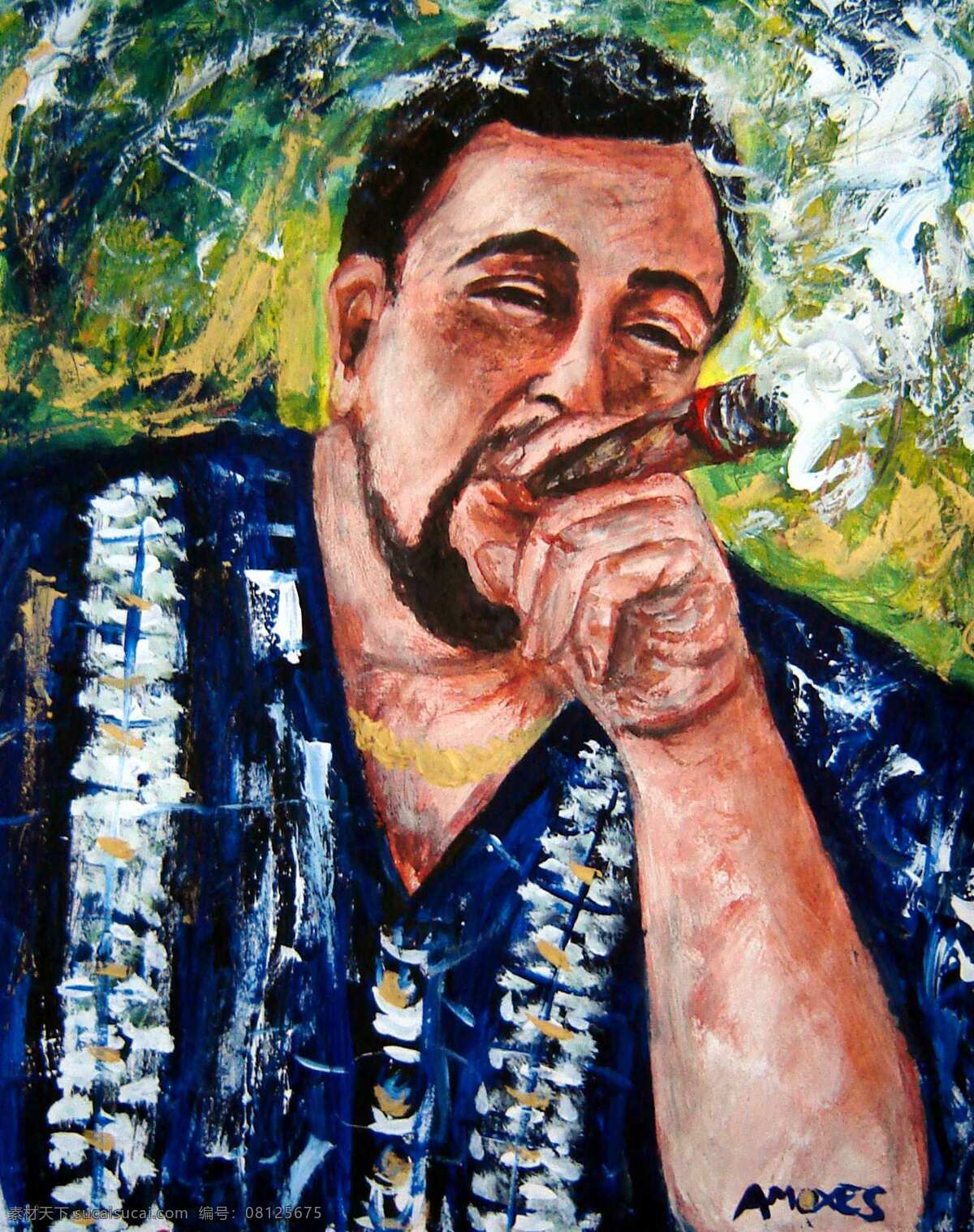 抽雪茄的男人 当代油画 绘画 绘画书法 人物画 文化艺术 现代绘画 抽 雪茄 男人 设计素材 模板下载 人物绘画 抽雪茄 人物 油画