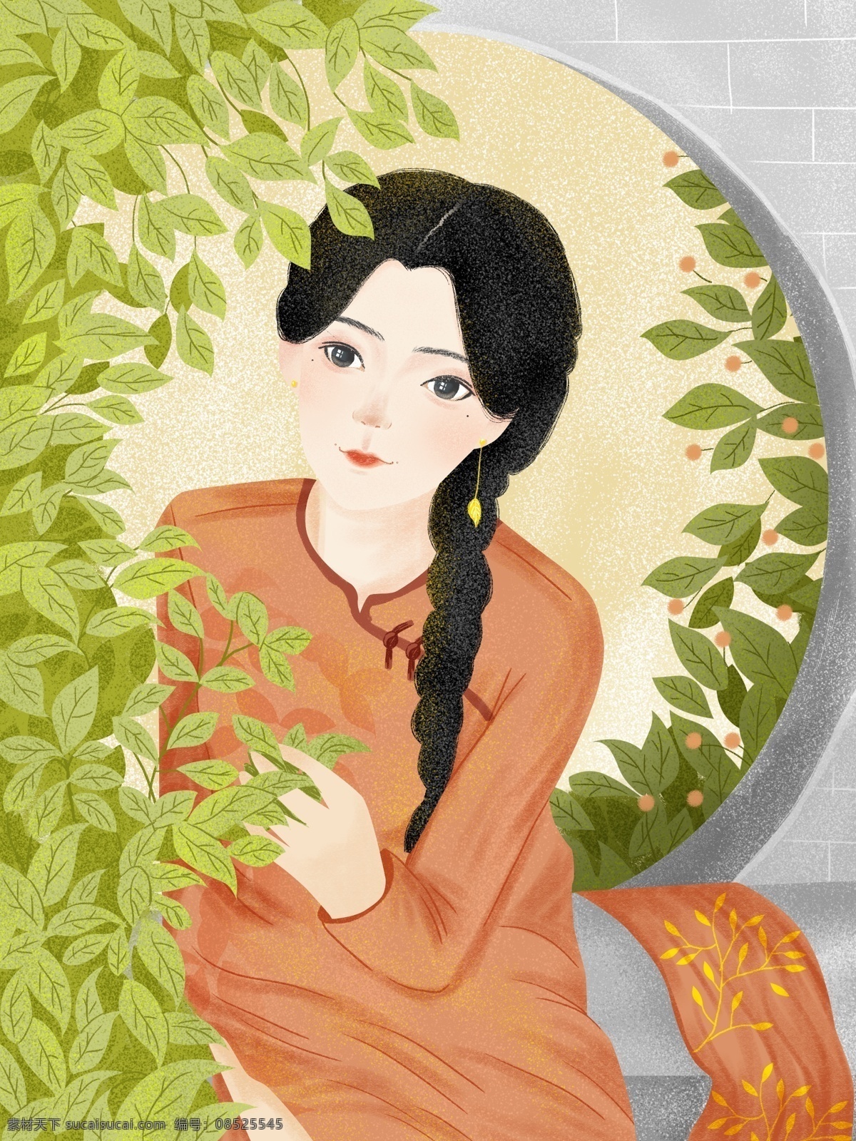 民国 风 复古 插画 已经 复古插画 手机壁纸 桌面壁纸 壁纸 民国风 民国女孩 复古女孩 复古插画女孩 扎辫子的女孩 微 信 公众 号 封面 手机用途 手绘