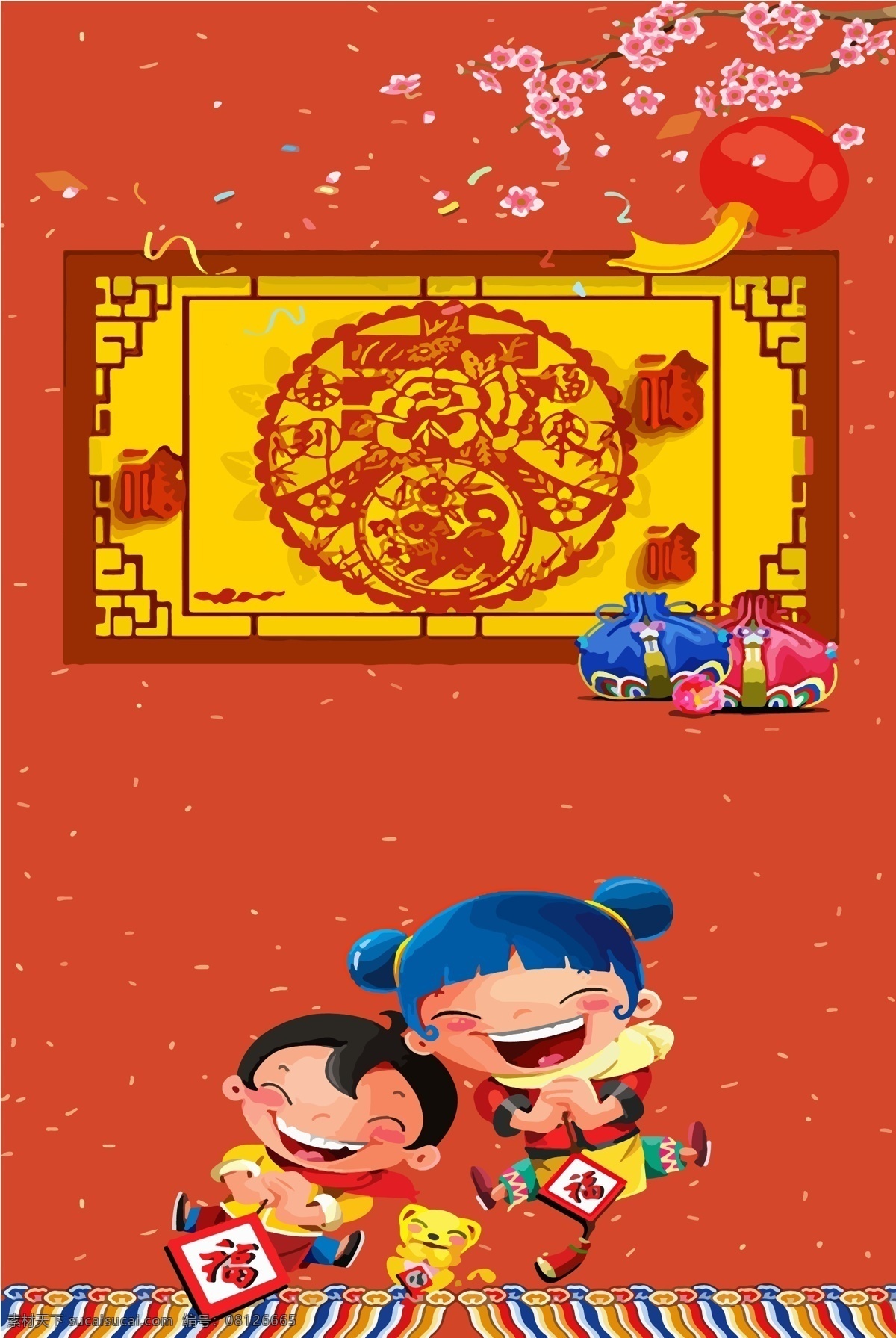红色 迎新 年 小 娃娃 背景 春节背景 恭贺新春 猪年素材 喜庆 春节素材 猪年大吉 猪年设计 2019年 金猪贺岁