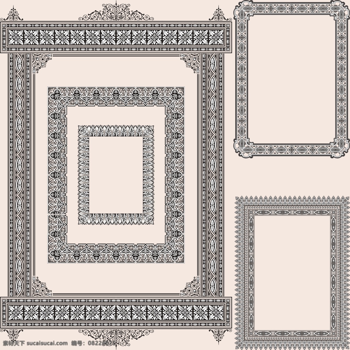 古典 花纹 矢量 框架 底纹图案 花边 经典的 边界 伪造的模式 矢量图 花纹花边