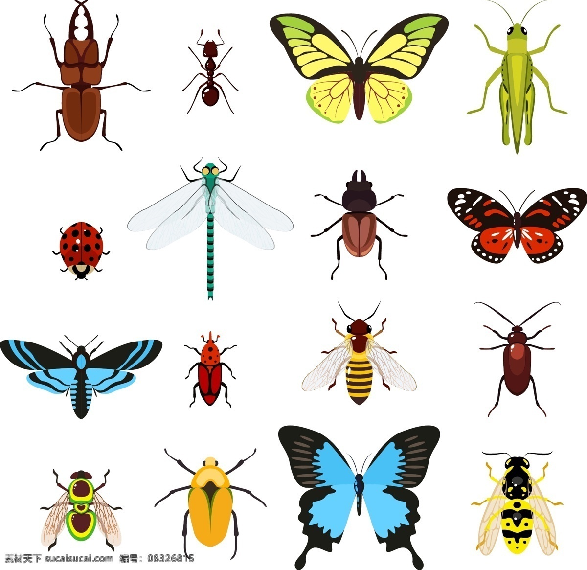 组 各种各样 小 昆虫 元素 设计素材 创意设计 动物 小动物 卡通 可爱 虫子 蝴蝶 蜜蜂